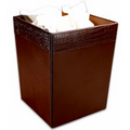 Brown Crocodile Embossed Leather Square Waste Basket